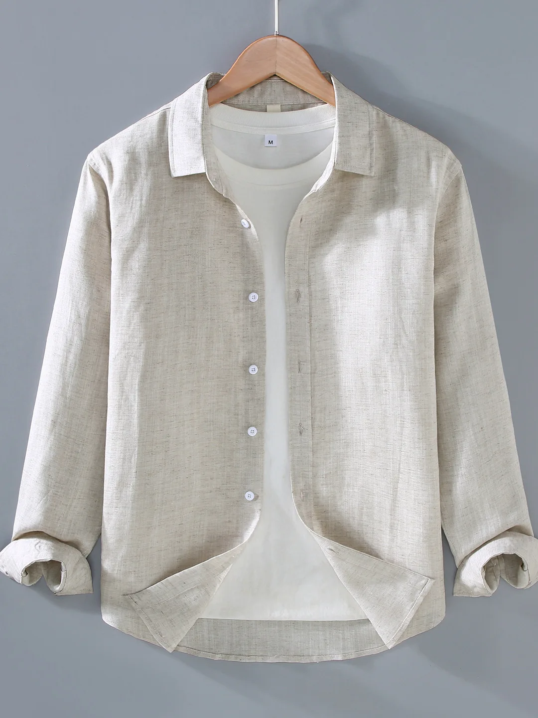 

Premium Feel Linen Men's Shirt Spring Summer Casual Spread Collar Long Sleeve Breathable Loose Fit Versatile Shirt