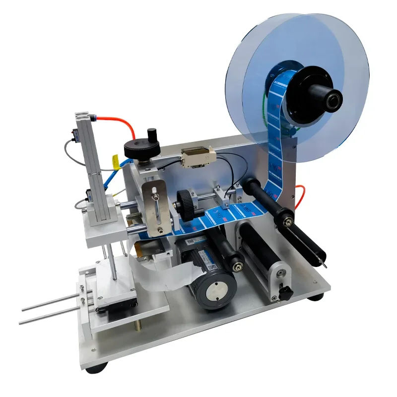 TEBAK MT-60 máquina de etiquetado de botellas planas semiautomática de superficie plana máquina de etiquetas aplicadora de etiquetas pequeña con bomba de vacío