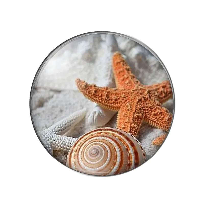 Summer Beach Starfish Shell Landscape 12mm/14mm/16mm/18mm/20mm/25mm Round Photo Glass Cabochon Demo Flat Back Making Findings