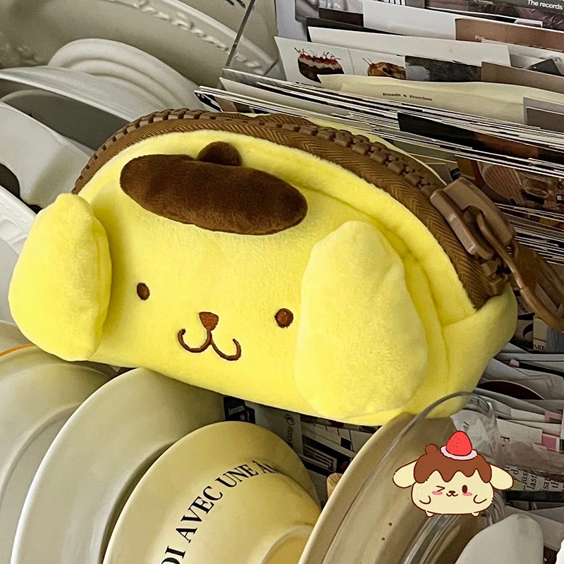 Cute Cartoon Pompompurin Pen Bag Kawaii Plush Pencil Box Lovely Student Stationery Case For Girls Cosmetics Storage Bags