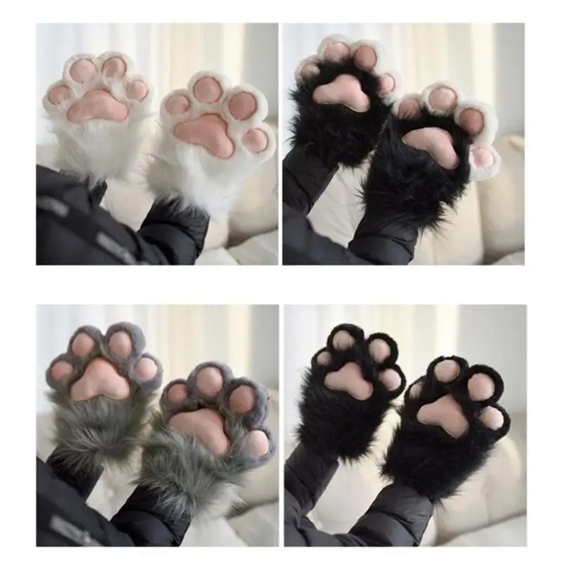 39BD jeu rôle Anime chats pattes gants Halloween fête Costume peluche pattes gants