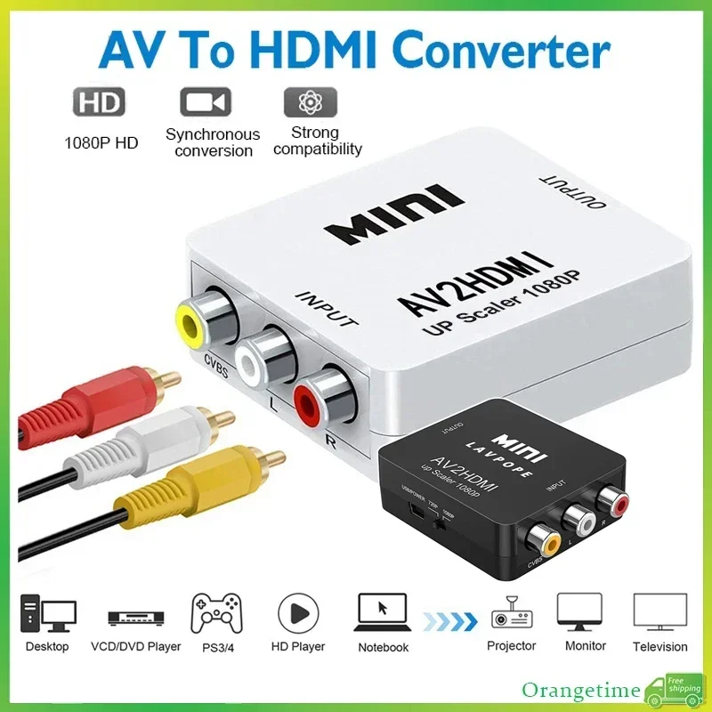 AV RCA to HDMI Converter RCA Composite CVBS AV2HDMI 1080P Video Audio Adapter for TV/PS1/PS2/DVD/PAL/NTSC