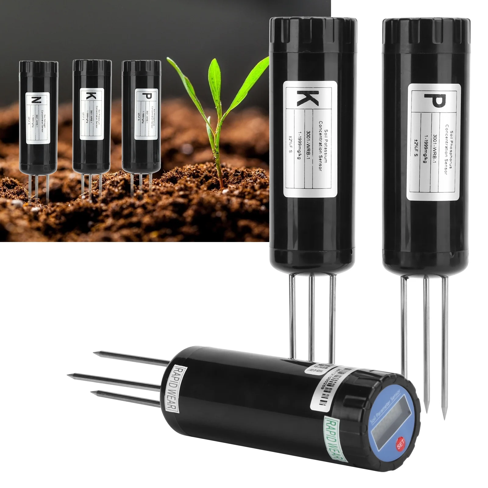 

Soil Detector Soil Tester Soil Tester Nutrient Intelligent Fertilizer Detector Meter NPK Sensor Gardening Tool Soil NPK Sensor