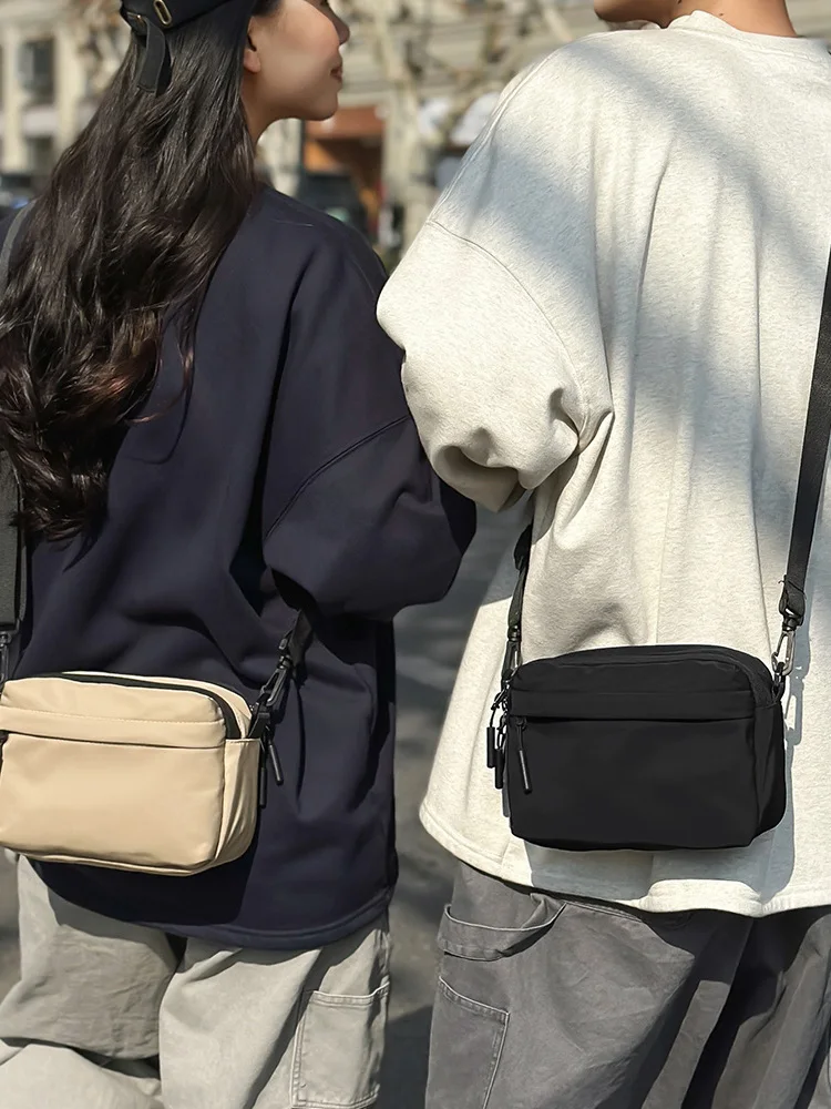 Lightweight Casual Crossbody Bag for Men And Women Commuter Trendy Brand Single Shoulder Bag Youth Nylon Pure Color Square