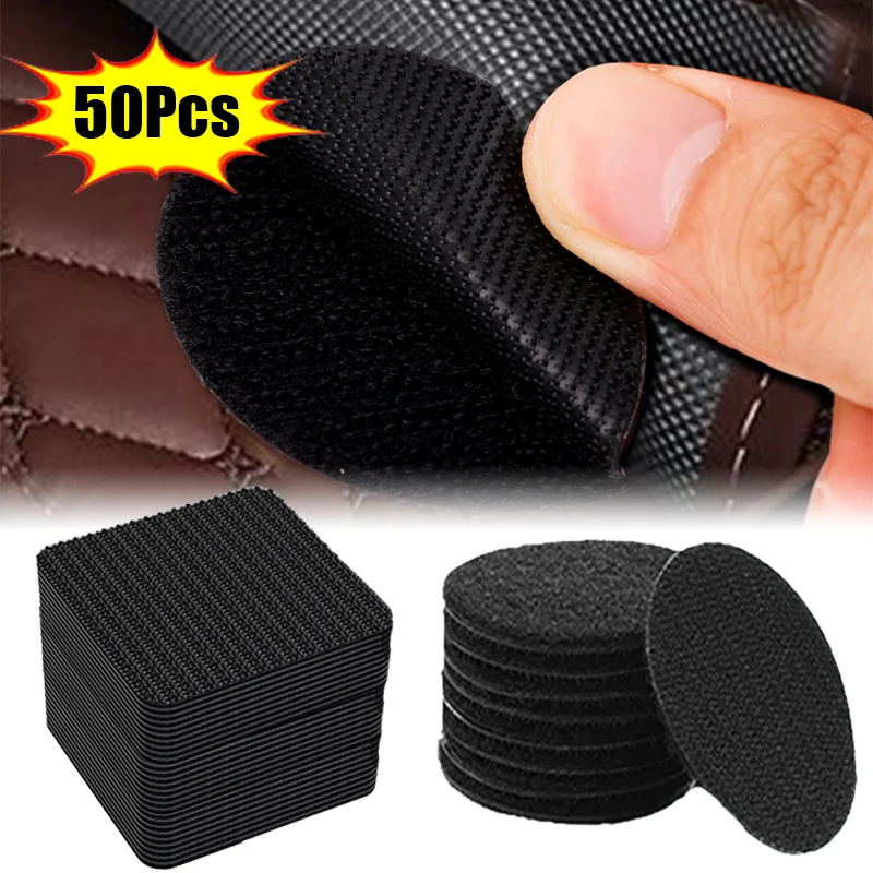 

50/2PCS Nylon Carpet Fixing Stickers Hook and Loop Fastener for Carpet Foot Mat Fixed Patches Round Square Anti Skid Tape Strips