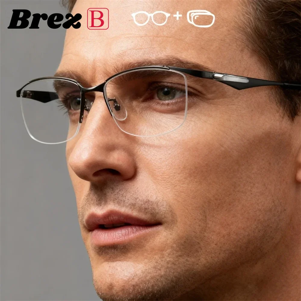 

Очки Ollymurs на заказ по рецепту, мужские титановые полуоправные очки для коррекции близорукости, прогрессивные очки