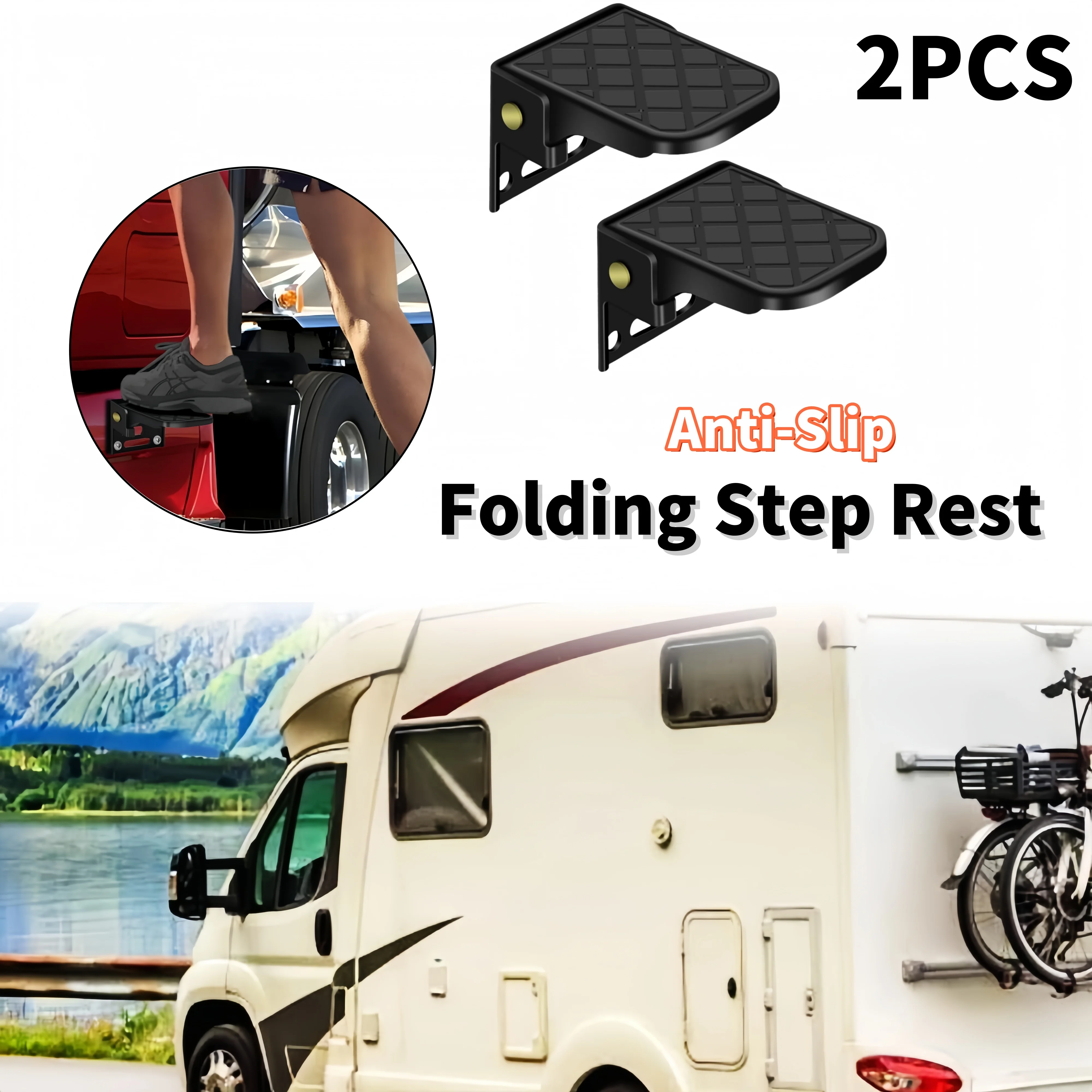2PCS RV Folding Step Rest Caravan Exterior Accessories For Boat Trailer Bumper Pickup Truck Tailgate Ladder Campers ATV Foot
