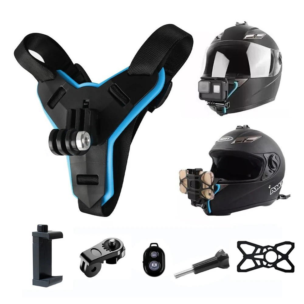 

Motorcycle Helmet Chin Strap Mount with Remote Control for Hero 13/12,Insta360 X5/X4/X3,DJI Action 3/4/5 Pro AKASO Action Camera