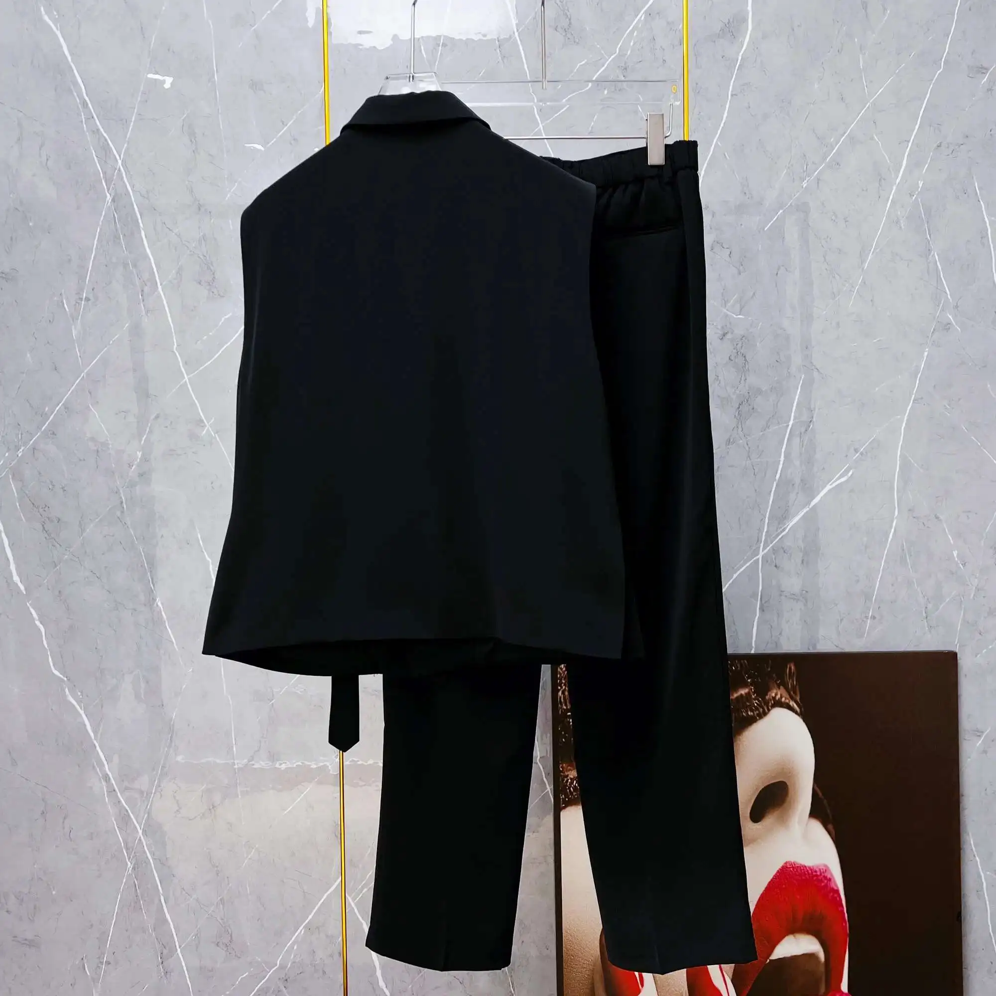 Pantalon gilet 2 pièces costume ample ensemble bureau affaires décontracté noir belles bretelles fendues vêtements d'extérieur pour hommes vêtements coréens bouton en métal