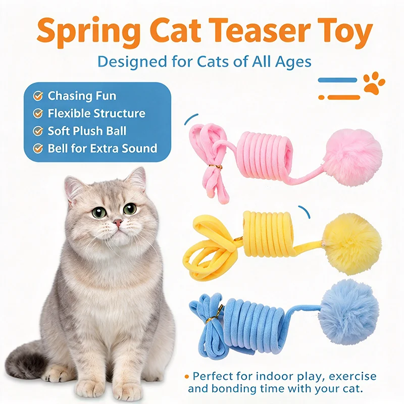 Suction Cup Spring Plush Ball Cat Teaser Toy Retractable Elastic String Fluffy Ball with Bell Interactive Training Pet Supplies