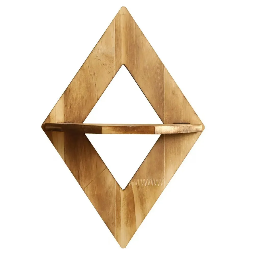 

YJQ Wooden Wall Mounted Diamond Living Room Flower Pot Shelf Bedroom Decorative Storage Display Rack