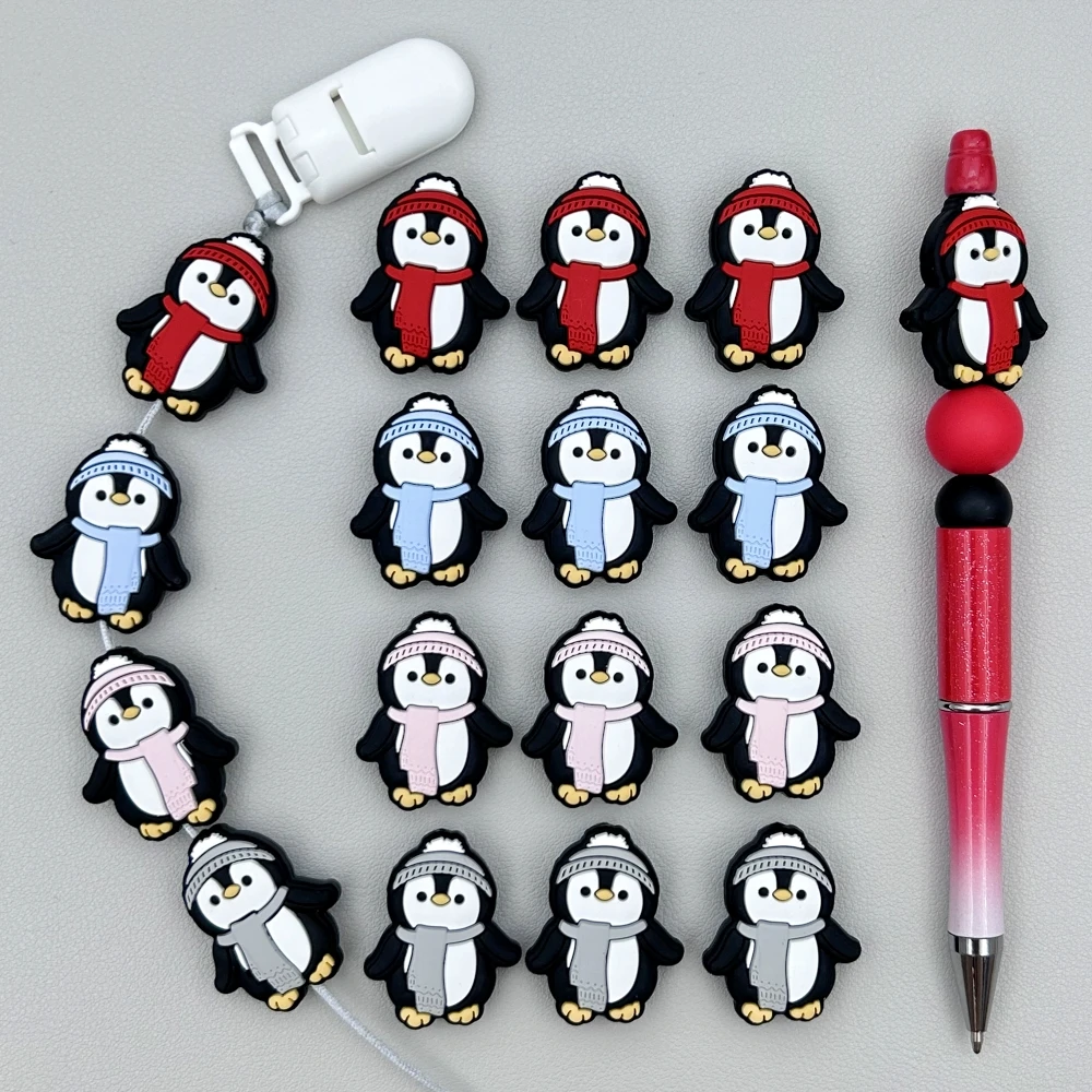 10PC Baby Silicone Bead Penguin Beads Teethe Baby DIY String Pen Bead Nipple Chains Jewelry Accessories Baby Teethe Kawai Gifts