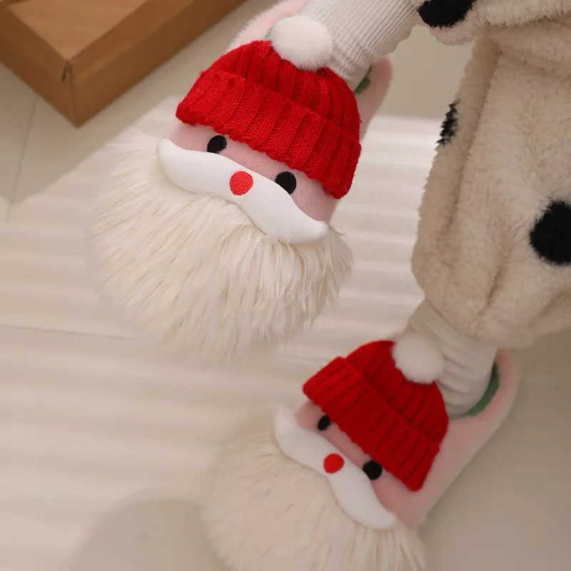 Chinelos antiderrapantes de Papai Noel para mulheres, cotão, quente, plataforma, interior, piso, algodão, fêmea, lar, presentes de Natal, inverno