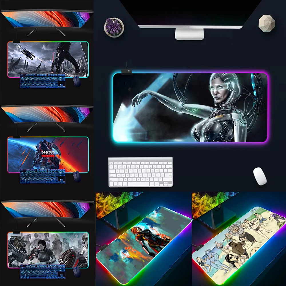 Mass Effect RGB Pc Gamer Keyboard Mouse Pad Mousepad LED Glowing Mouse Mats Rubber Gaming Computer Mausepad