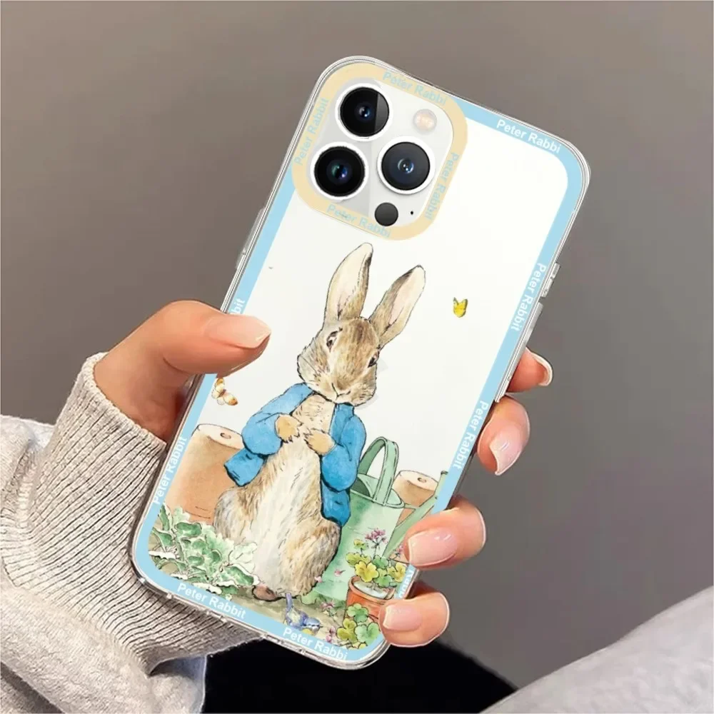 Cute P-peter rabbit Phone Case For iPhone 11 12 Mini 13 14 Pro Max Transparent Shell