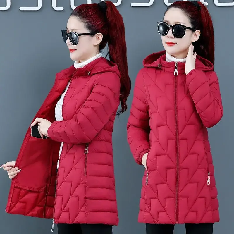 Winter Slim Hooded Parka for Women Cotton Jacket Comfort Casual Coat Warm Outerwear Mom Clothing Lady Autumn Fashion 2024 New