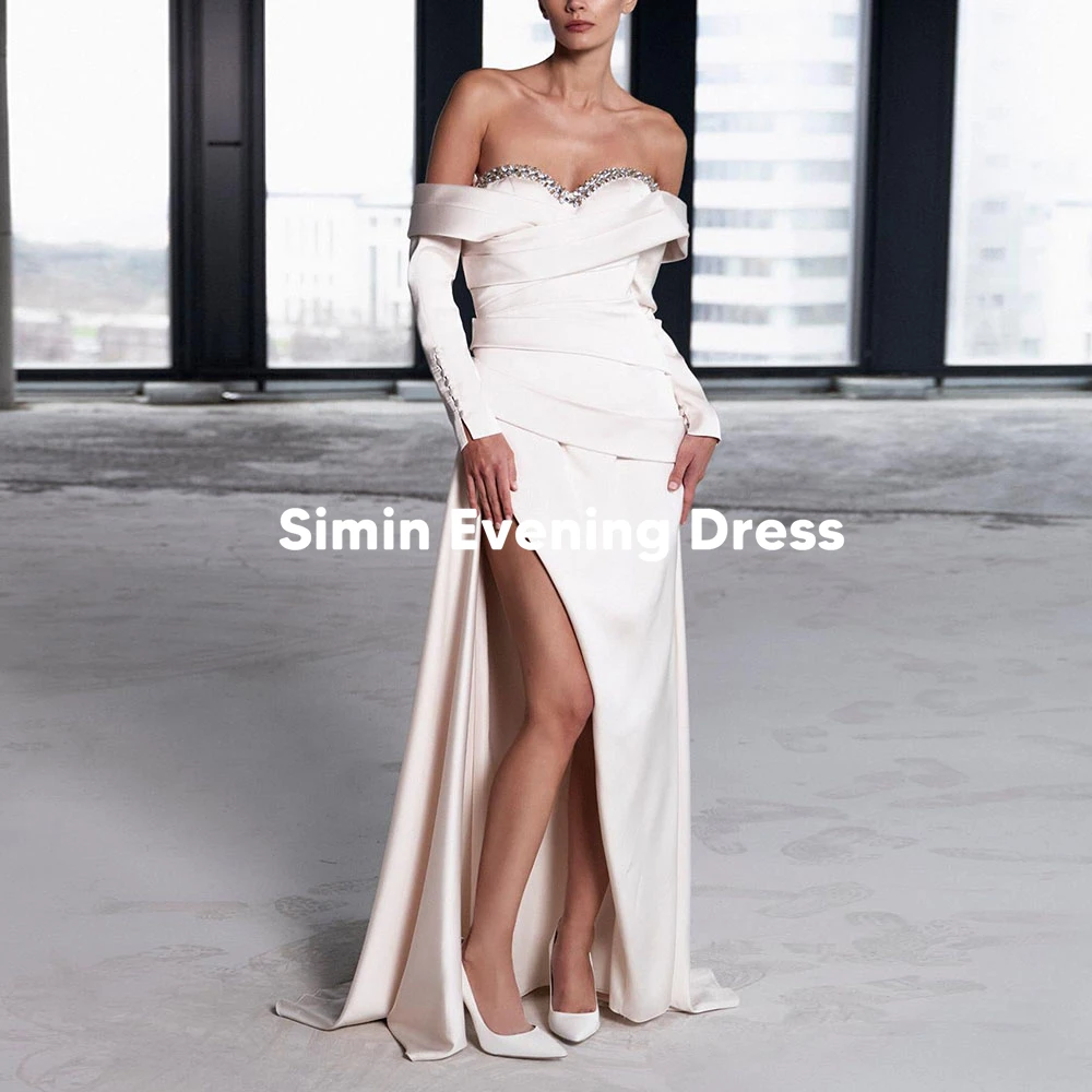 

Simin Customized Women's Sweetheart Beaded Pleats Evening Dresses With Long Sleeves Split Floor-Length Elegant Dresses 2025