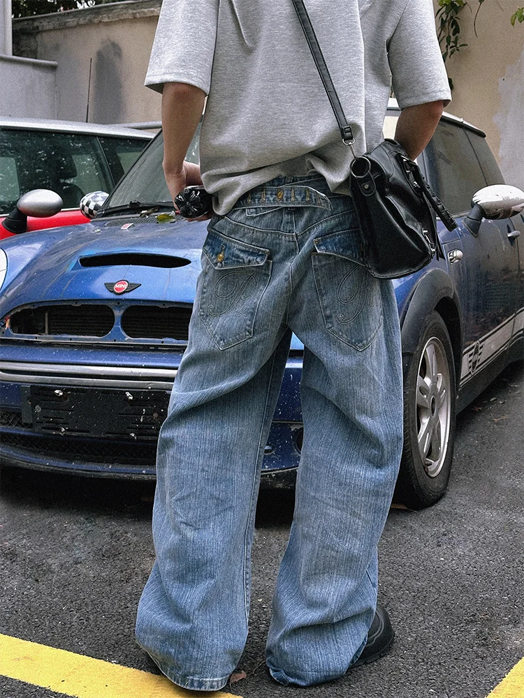 

plus Size American Retro Paris Button Bamboo Texture Straight Casual Jeans Women's Loose Wide Leg Casual Pants