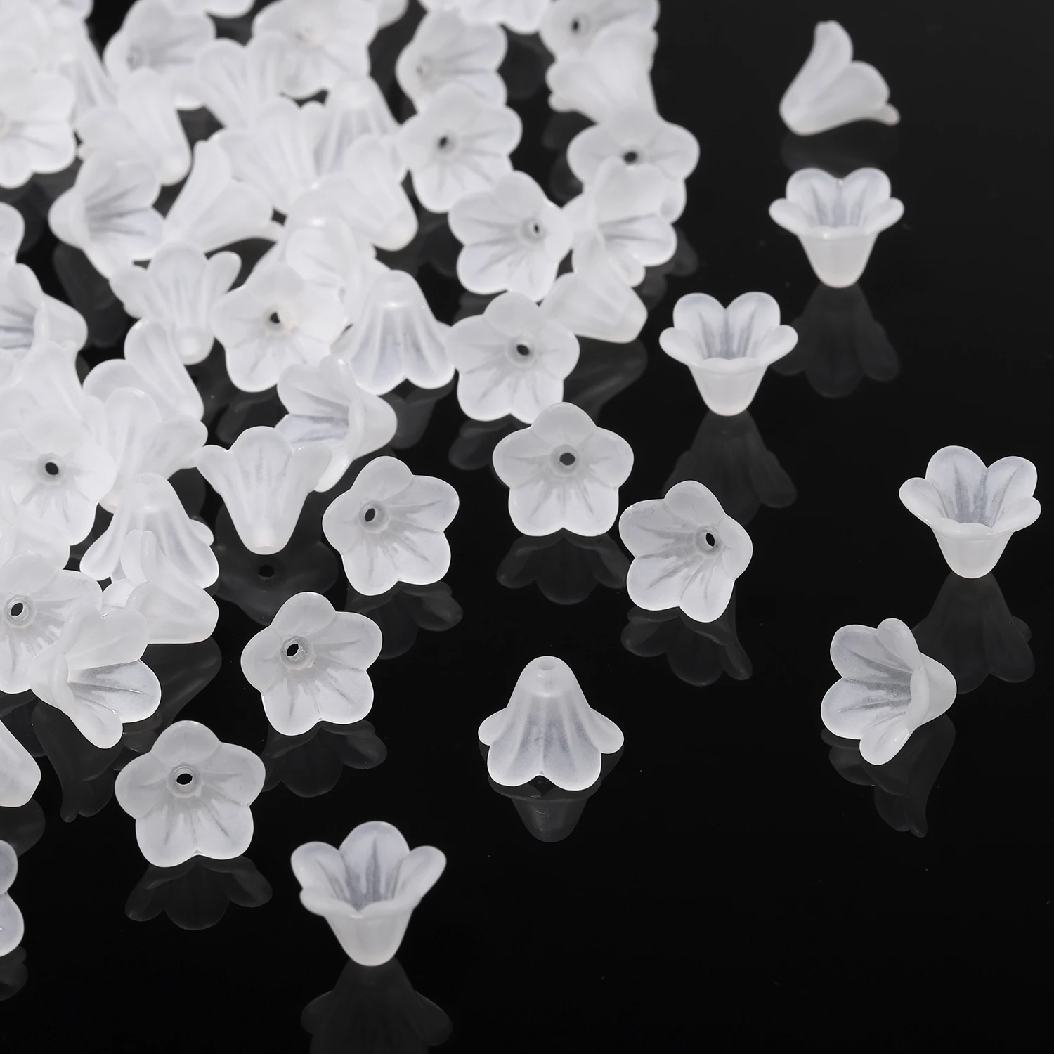 Wholesale 100Pcs White Transparent Frosted Matte Acrylic Beads Caps Morning Gory Flower DIY Jewelry Making Necklace Bracelet