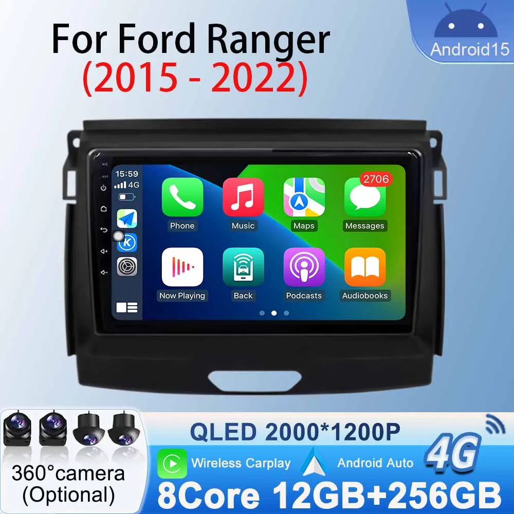 Autoradio Radio Stereo for Ford Ranger 2015 2016 2017 2018 -2022 Android 15 Car Player Multimedia Video GPS Navigation Head Unit