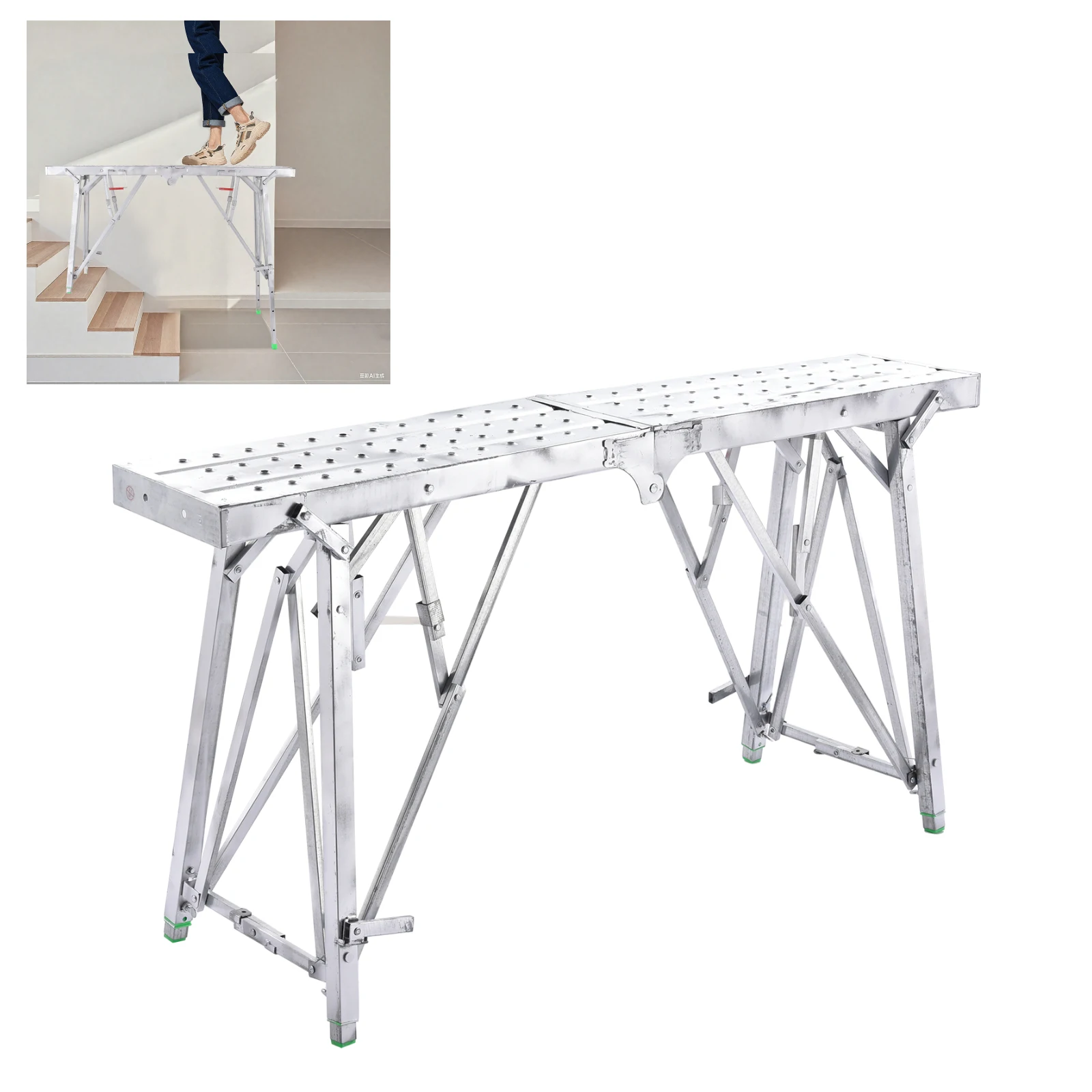 

Portable Steel Scaffolding Ladder Workbench, Height Adjustable Anti-Slip Step Ladder Multi-Functional Drywall Painting Stool