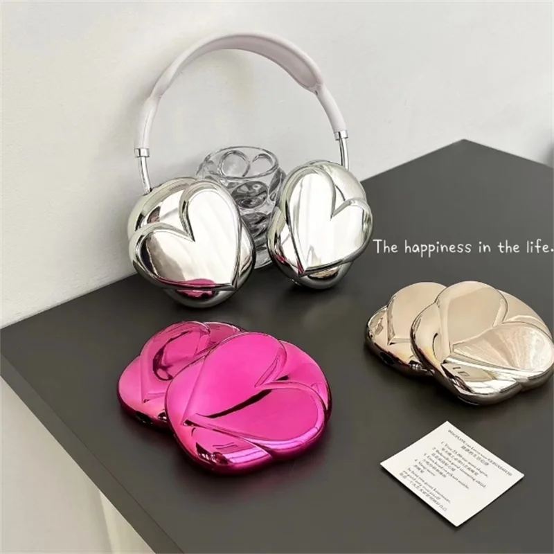 3D New Luxury Love Electroplated Silicone Cover Soft Soft Anti-Scratch Cover For AirPods Max Wireless Shockproof Headphones Case