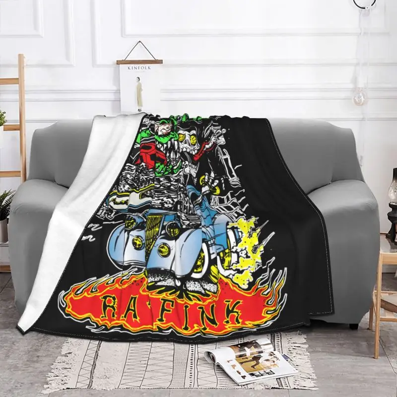 Rat Fink Hot Rod Death Coffin Ed Big Daddy Blanket Thick Flannel On The Sofa Couch Blanket Decorative Sofa