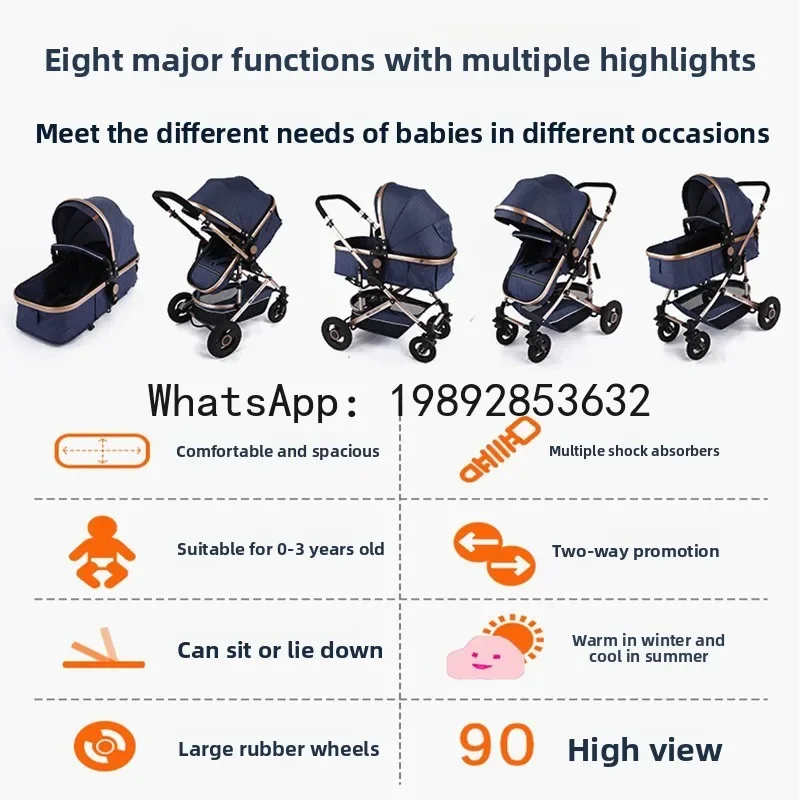 r15Convertible to Sitting and Lying, Lightweight Foldable, High View, Shock Absorption, Two-Way, Newborn Baby Stroller