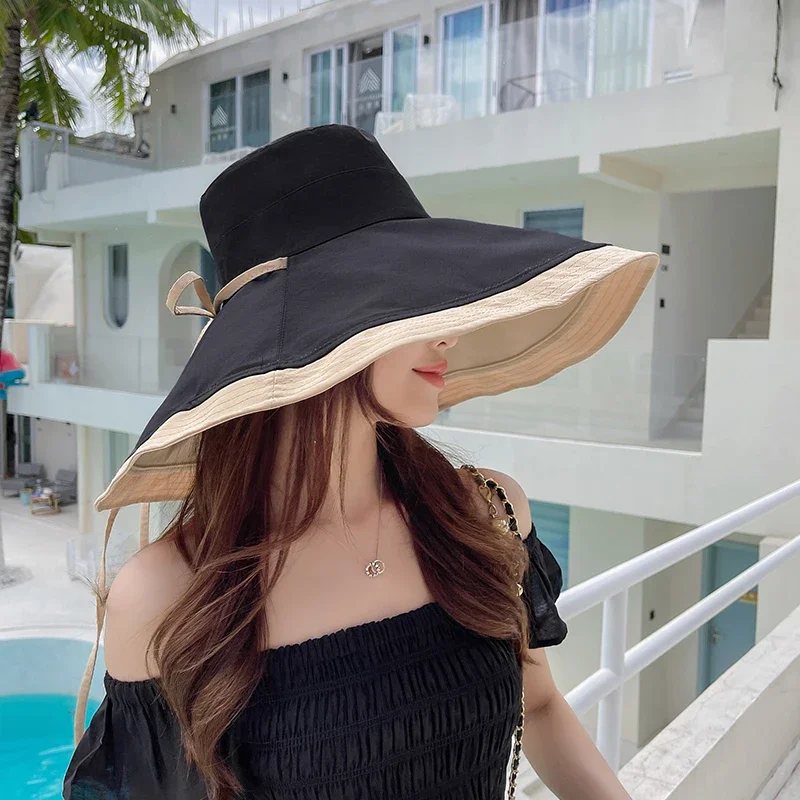 Women Large Brim Beach Sun Cap Summer Double Side Sunscreen Fisherman Hat Caps for Ladies  Bucket Hats Sun Hats for Women