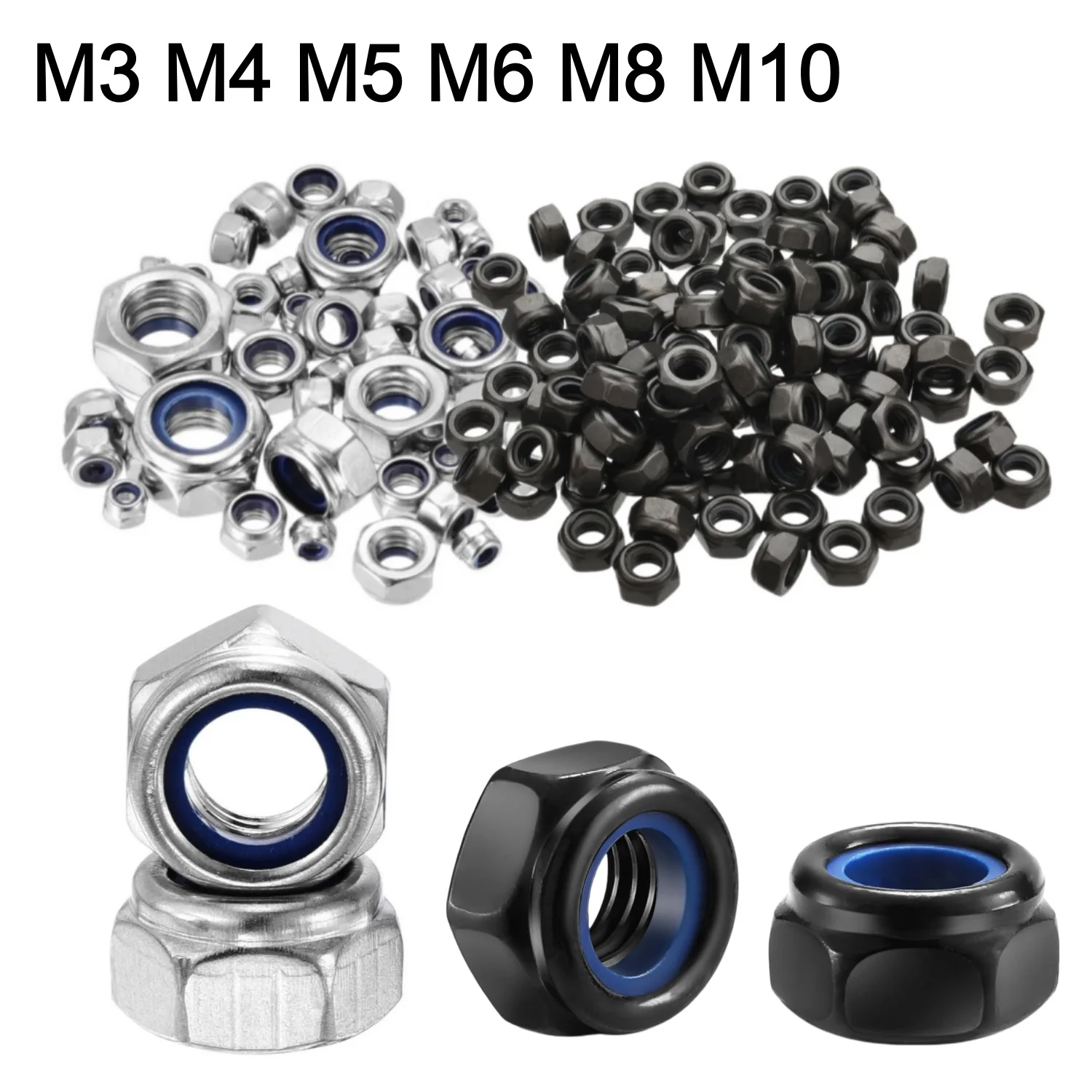M3 M4 M5 M6 M8 M10 Self-Locking Nuts Nylon Insert Hex Nylock Nut Zinc-Plated Carbon Steel