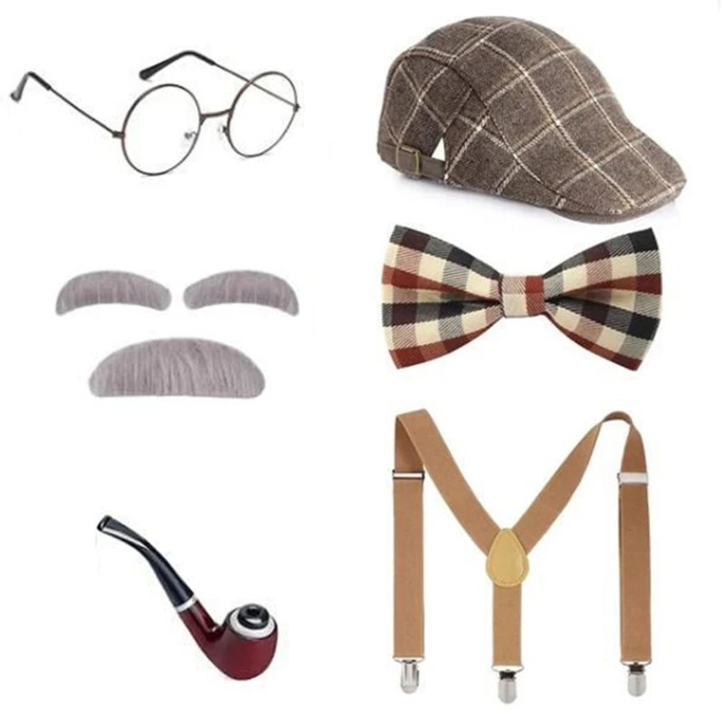 Halloween Grandpa Costume Set Old Man Costume Accessories for Kid Boy Cosplay