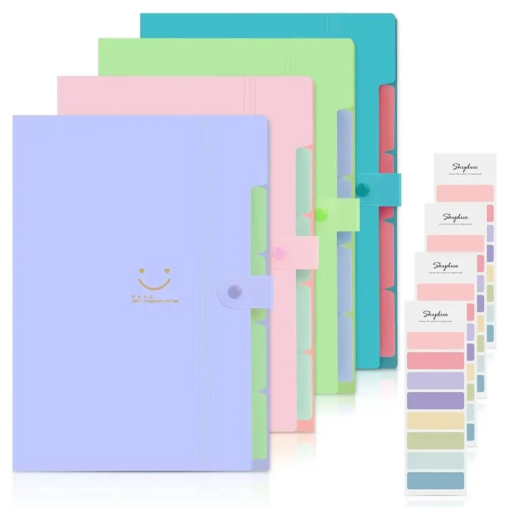 

4 Packs Expanding File Folder with 32 Labels,5 Pockets A4 Letter Size Accordion Folder Paper Organizer for School and Office