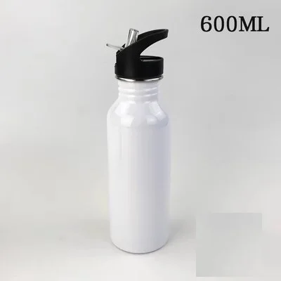 Blank 600ML Metal Bottle for Sublimation Stainless Steel Food Safety Cup with Straw Tube Gift Sports Outdoor