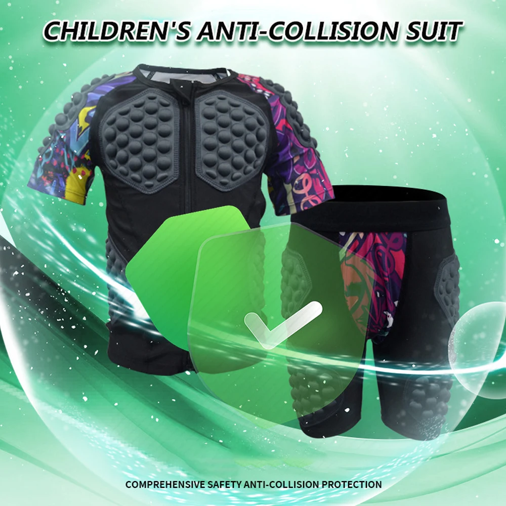 Kid Youth Baseball Chest Protective Padded Compression Shirt & Hip Butt Padded Short Pants for Basketball Football Snowboarding