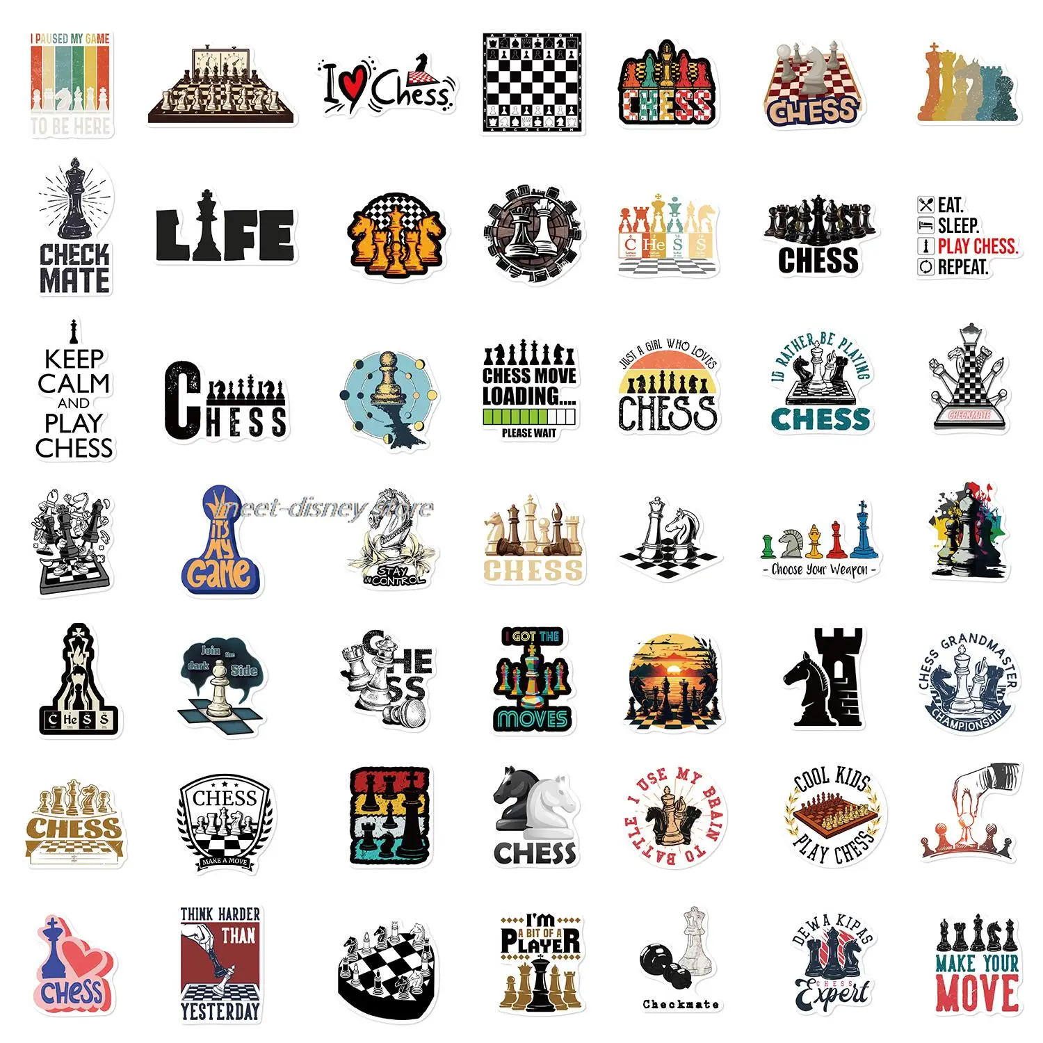 50PCS Chess Game Stickers Chart Cartoon Creative Luggage Waterproof Notebook Stationery Box Water Cup Wholesale Sticker