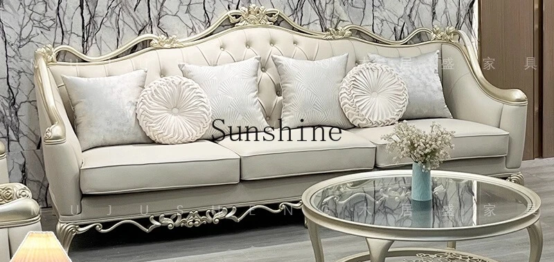 French light luxury, carved  palace high-end solid wood three-person sofa, princess living room combination