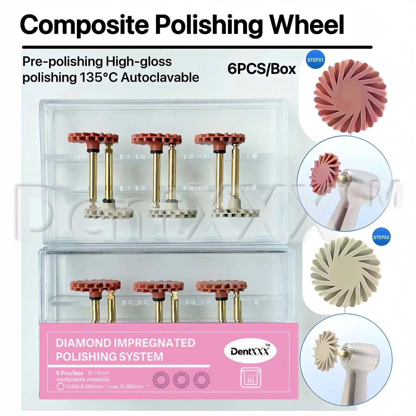 6Pcs Rubber Diamond Polishing Disc Kit, Coarse/Medium/Fine Polish Wheel, Two-Step/Three-Step Polishing