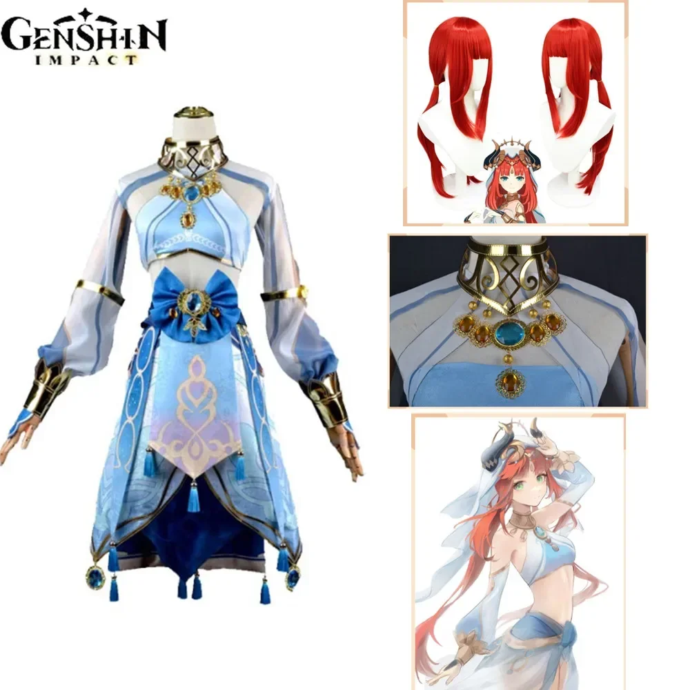 

Genshin Impact Sumeru Nilou Cosplay Costume Nilou Hydro Full Set Headwear Scarf Wig for Anime Cosplay Hallowma