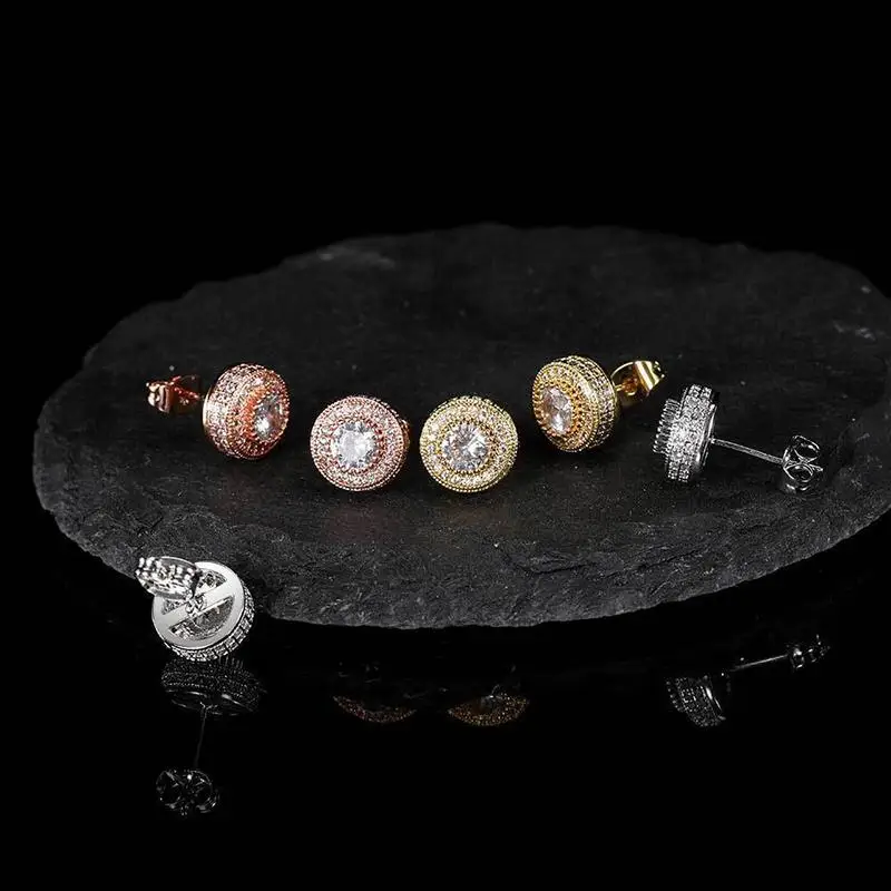Round Zircon Stud Earrings for Women Luxury Ultra Gleaming Geometric Accents for Cocktail Parties