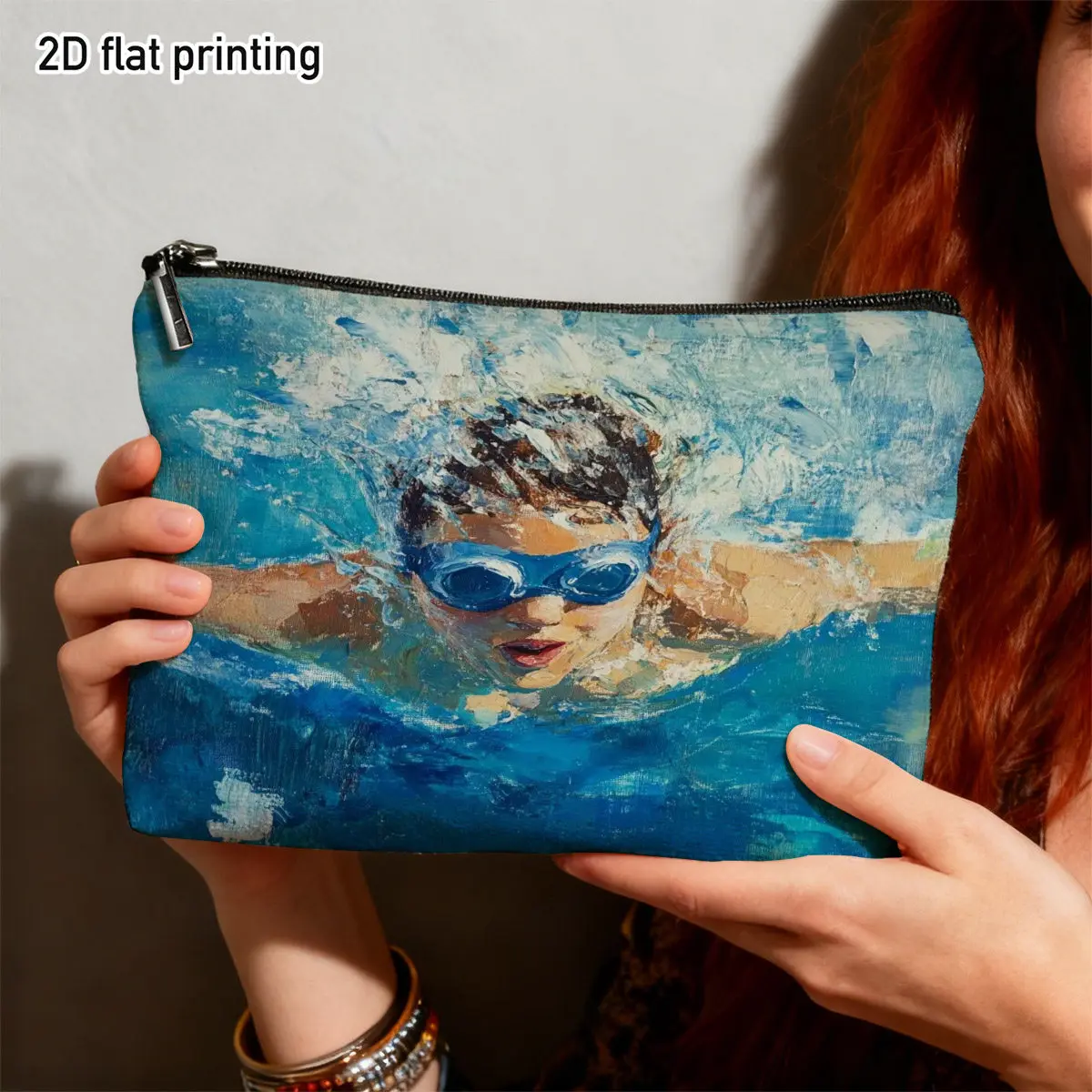 1 Piece Dynamic Swimming Scene Makeup Bag - Multifunctional Zipper Pouch for Women, Perfect Travel Zipper Storage Bag, Fun Birthday Gift