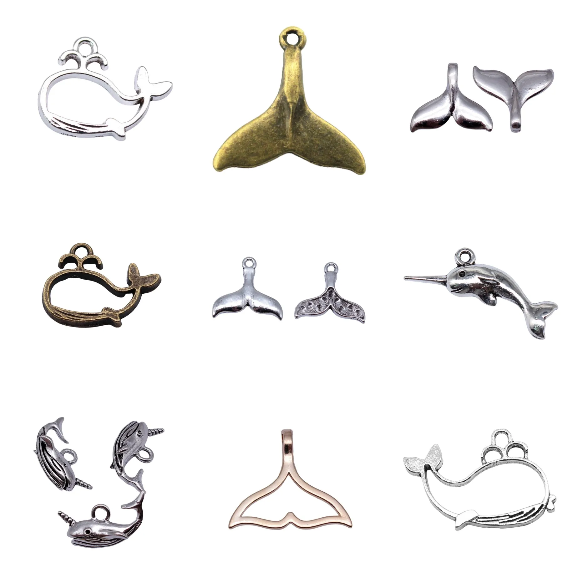Antique Silver Color Whale Tail Marine Charms Pendant Ocean Beach Charm For Necklace Bracelet Earring DIY Jewelry Findings