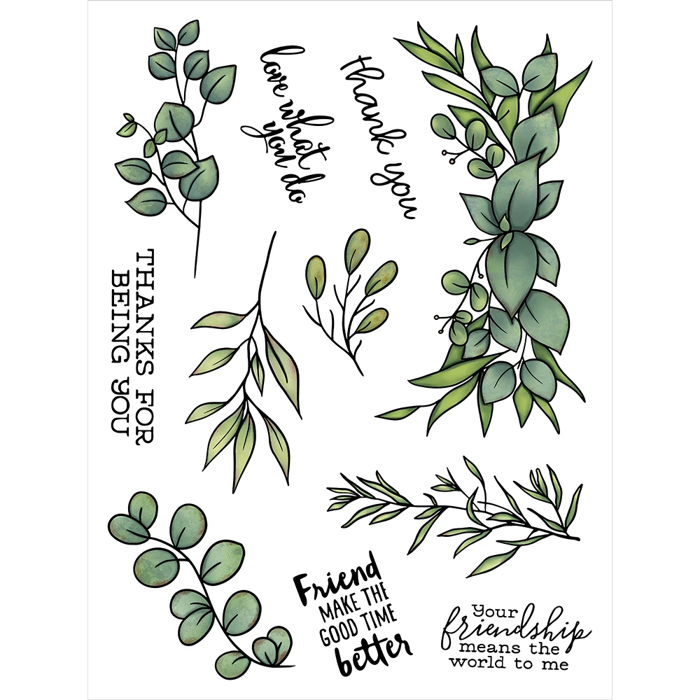 MangoCraft Spring Green Leaves Cutting Dies Clear Stamp Set 