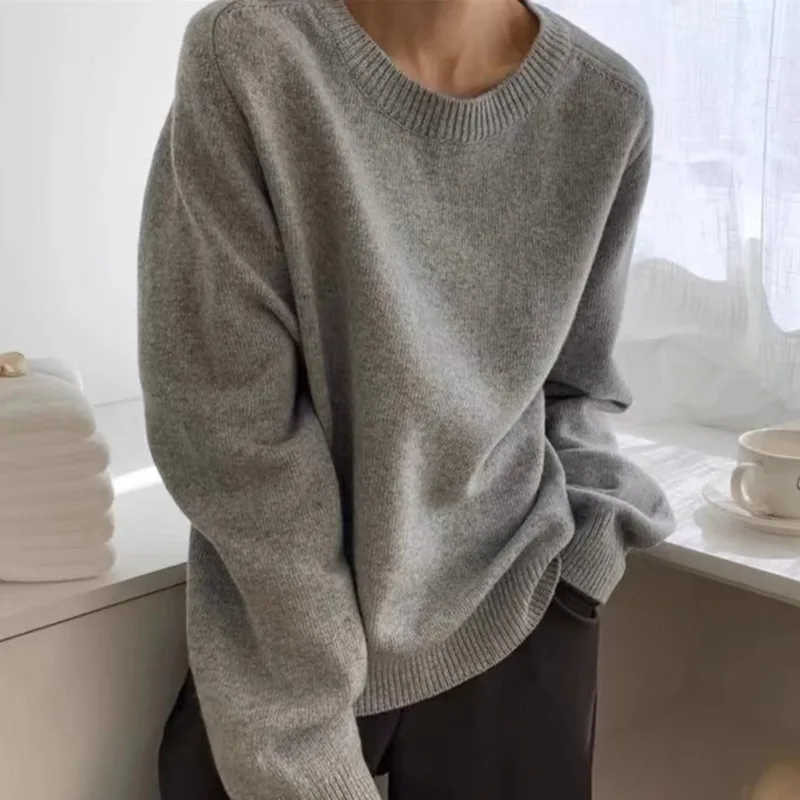 Grey Backless Korean Knitted Sweaters Cut Out Sexy Long Sleeve Pullovers O-neck High Street Cashmere Tops Casual Women Knitwear