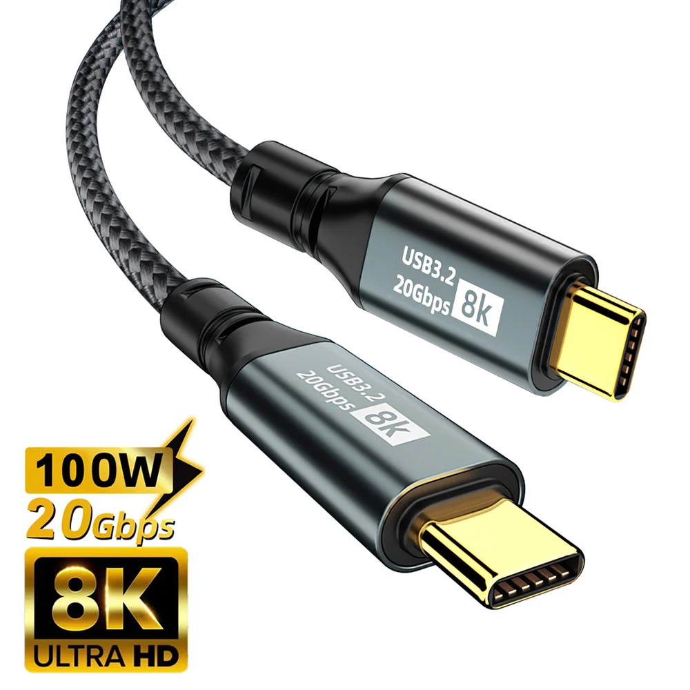 PD100W USB 3.2 20Gbps Type C to Type C Cable QC4.0 5A Fast Charging 8k@60Hz Video Cable For iPhone 15 Pro Max MacBook Samsung 3m