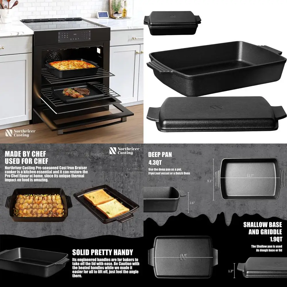 

2-in-1 Seasoned Cast Iron Dutch Oven and Skillet with Casserole, Baking Pan, Griddle, 6 Quart, 9x13