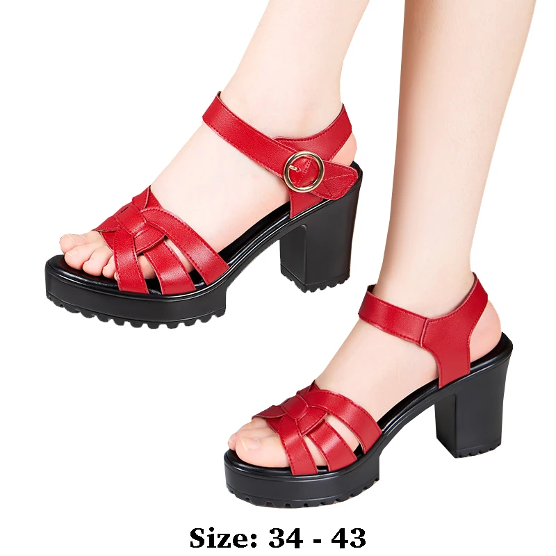 

high quality summer leather sandals for women 8cm high heel 2025 size 32 33 34 platform open toe elegant fashion shoe white red