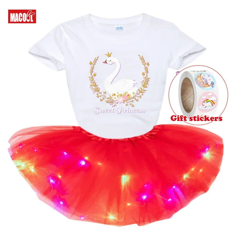 Girls Dress Kids Glowing Skirt Birthday T Shirt Dress 2025 Baby Toddler Clothes Personalized Name Give Away Children's Sticker