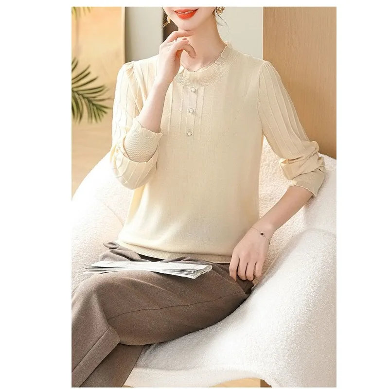 

2025 Новая модная осенняя одежда, вязаный тонкий свитер с круглым вырезом, базовая рубашка