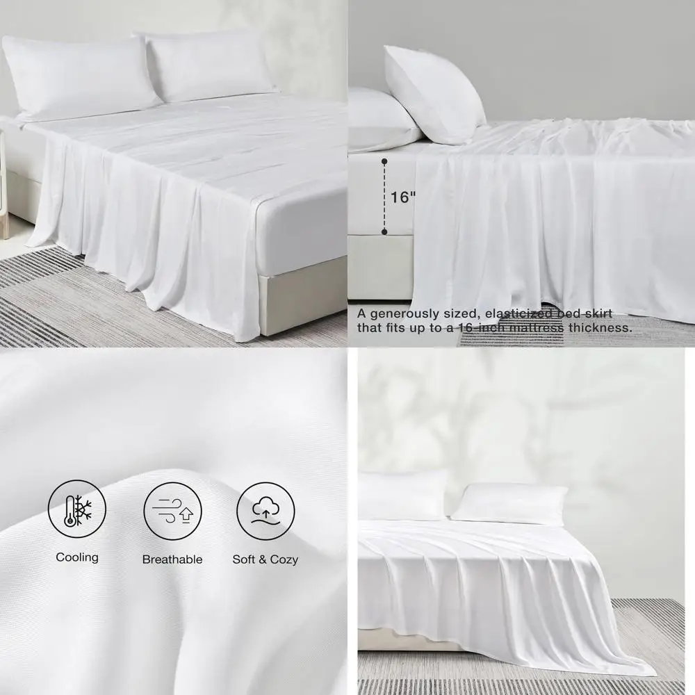 

Eco-Friendly Bamboo Rayon Sheets Set - Ultra Soft, Breathable, Hypoallergenic 4-Piece Bedding with Pillowcases, White
