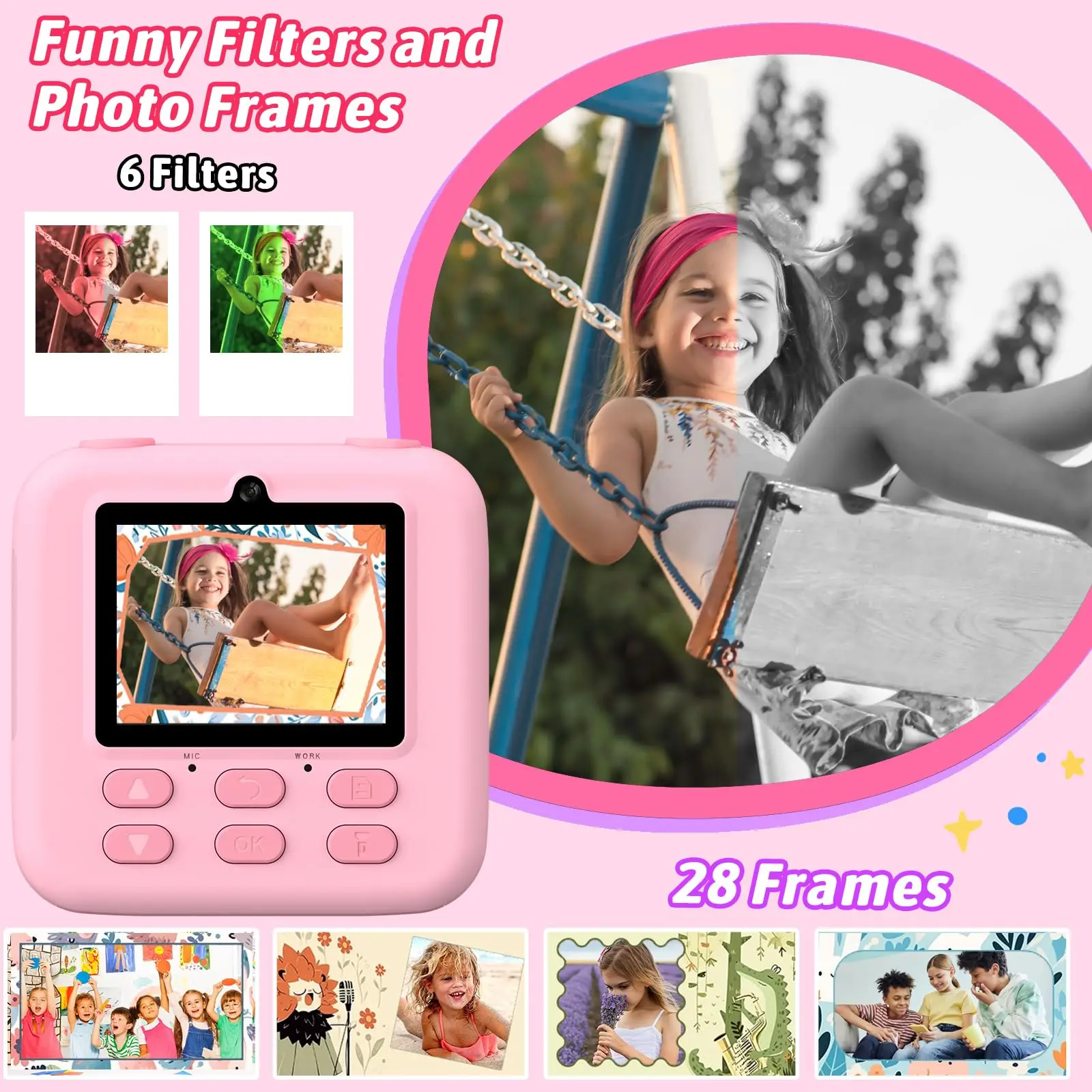 Cámara para niños mejorada instantánea 1080P HD lente Dual Selfie cámara Digital para niñas niños regalos de cumpleaños de Navidad juguetes con impresión de 32G